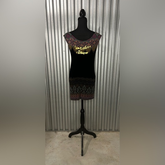 Women’s Desigual Black Multicolor Geometric Viscose Elastane Dress Size Large - Picture 2 of 6